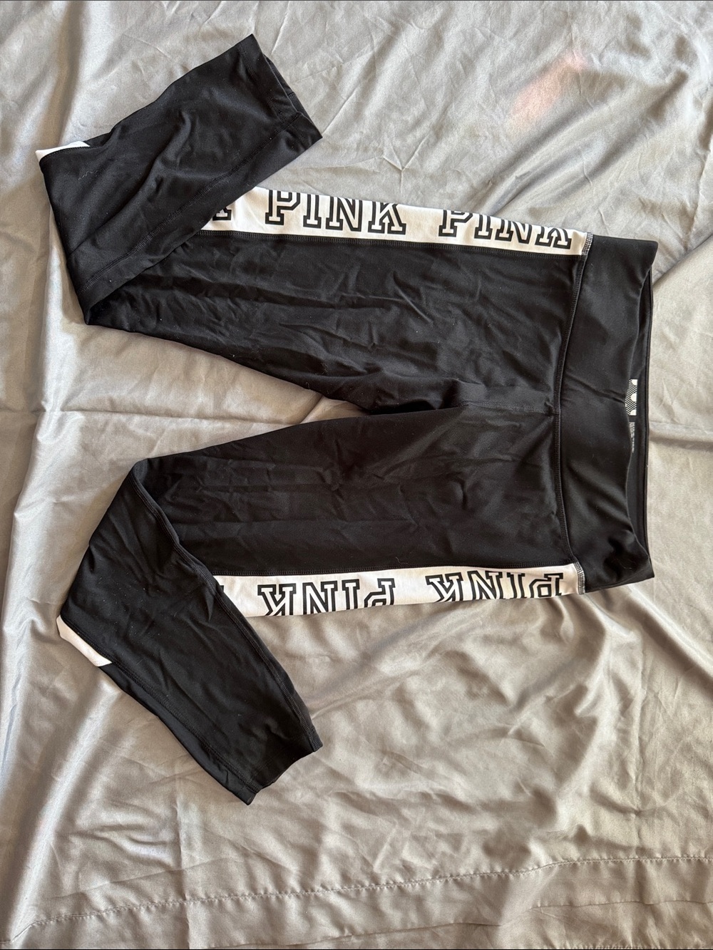 PINK Victoria's Secret Black Leggings with White Logo Side Panels